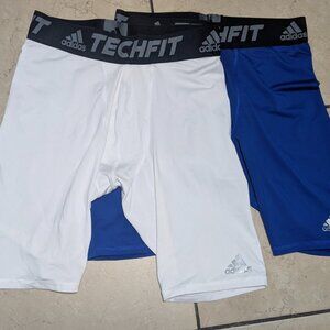 2 Adidas Techfit Shorts Blue And White Color Men's Large Pre-Owned In Excellent